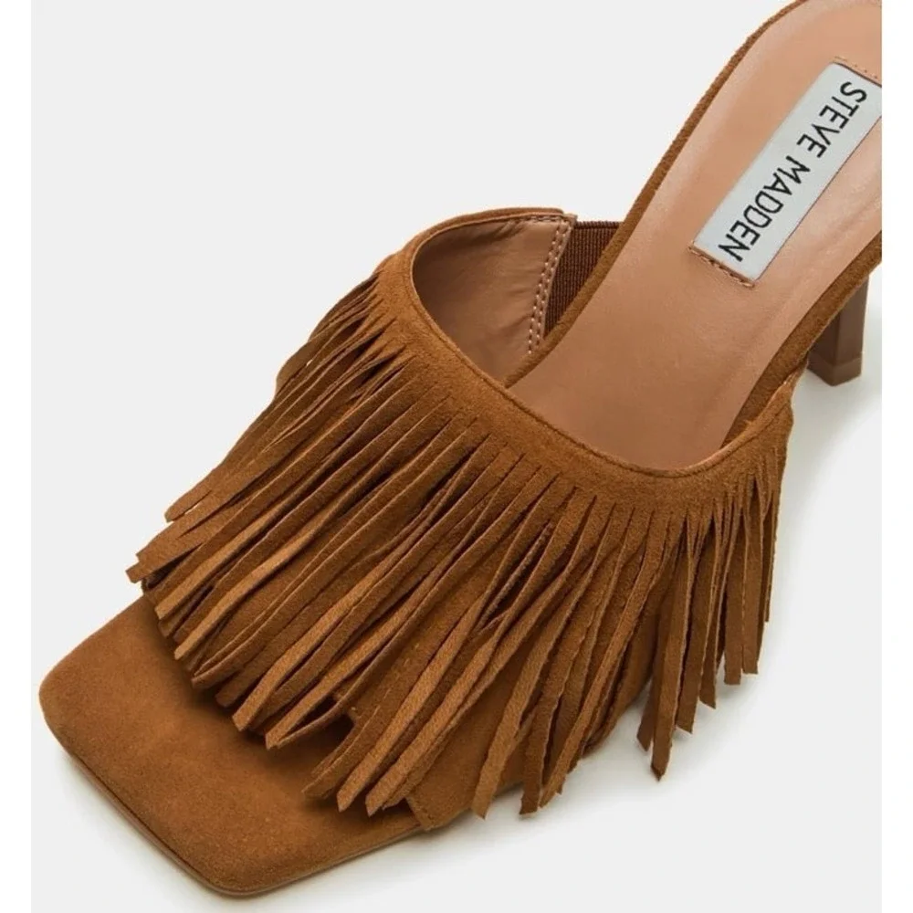 Steve Madden Morina Tassel Cognac Suede Stiletto Heels Cowgirl Cowboy Carter